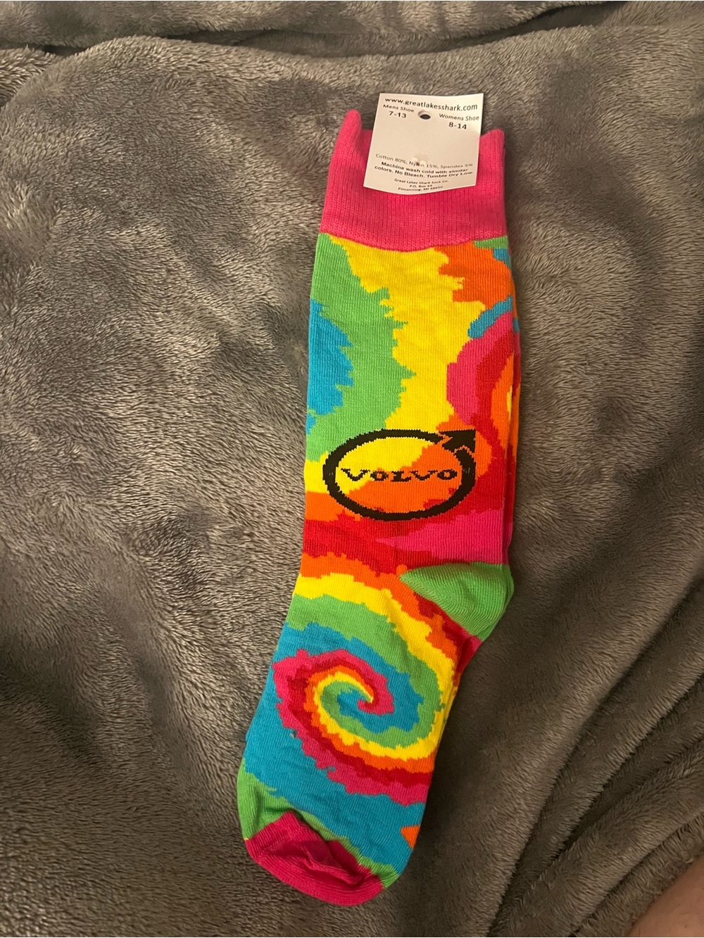 NWT Unisex Great Lakes Shark Sock Co. Multicolor Tie-Dye Volvo Crew Socks